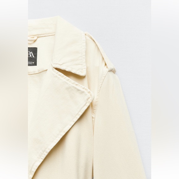 Zara BELTED COTTON TOPCOAT. Ecru. Size XS. New with Tags. - Picture 6 of 7